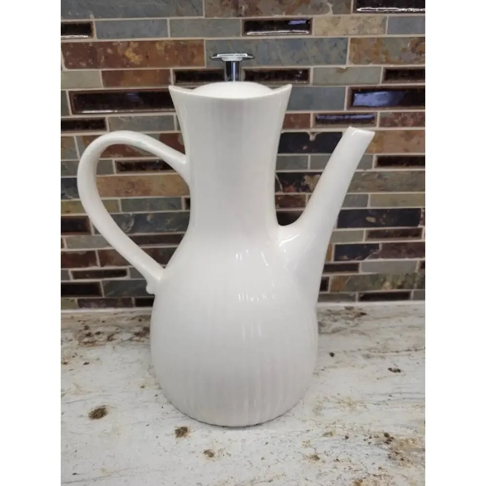 Vintage Ernest Sohn White Ribbed Coffee Pot Doric MCM Carafe Hall China 1950s